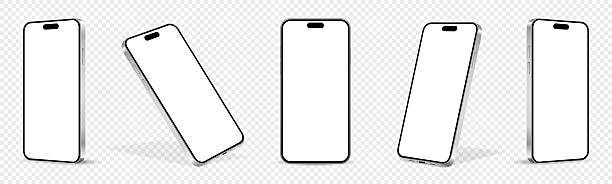 istock Mobile phone mockups, set of phones in different angles isolated on transparent background 2216622767