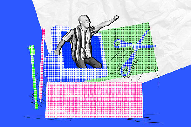 istock Composite sketch design artwork 3D photo collage of computer virtual technology remote retro monitor keypad pen scissors copybook 2216627492