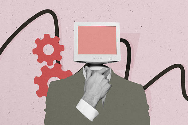 istock Composite photo collage of thoughtful man instead head computer monitor screen think business strategy isolated on painted background 2216630168