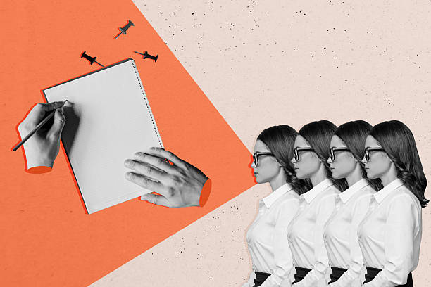istock Composite photo collage of hand write notepad choose appropriate candidate girl crowd vacancy interview hr isolated on painted background 2216637888