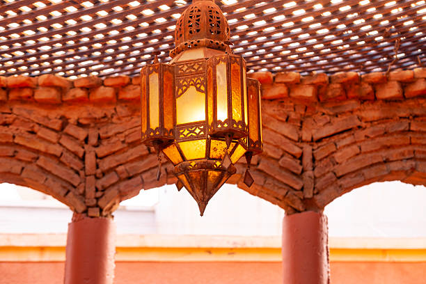 Traditional Moroccan lantern with ornate design, decorative artistry lighter, oriental lamp, detailed patterns and cultural african craftsmanship, intricate metalwork, warm spectrum