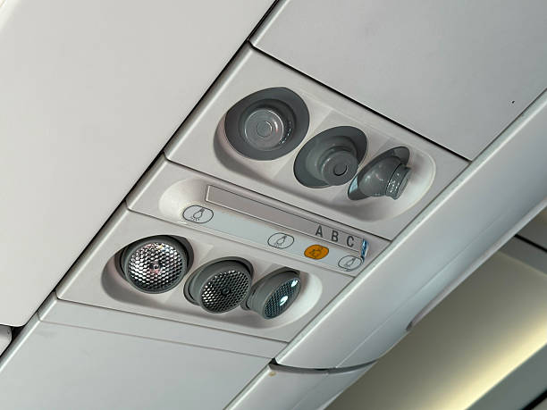 istock modern Airplane cabin interior, overhead panel with seatbelt and call buttons, reading light, call button, and air vent, flight experience, air journey, comfortable travel, airline industry 2216640621