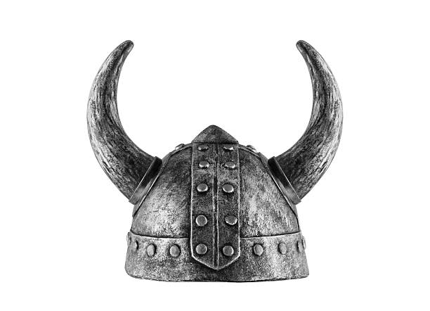 Viking helmet with long horns isolated on white background