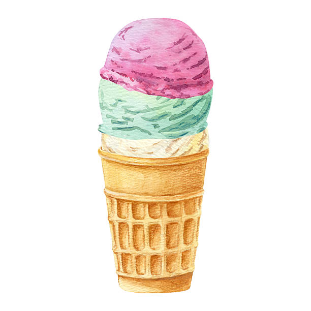 istock Watercolor hand drawn illustration ice cream with three flavors in a waffle cone. National ice cream day. Can be used on fabrics and paper products and other. 2216662238