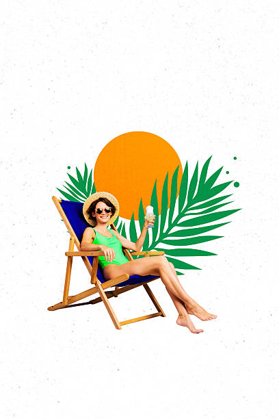 istock Creative artwork sketch image collage of copyspace young lady sit armchair relax smile hold cockatil sea beach summertime travel holiday 2216670587