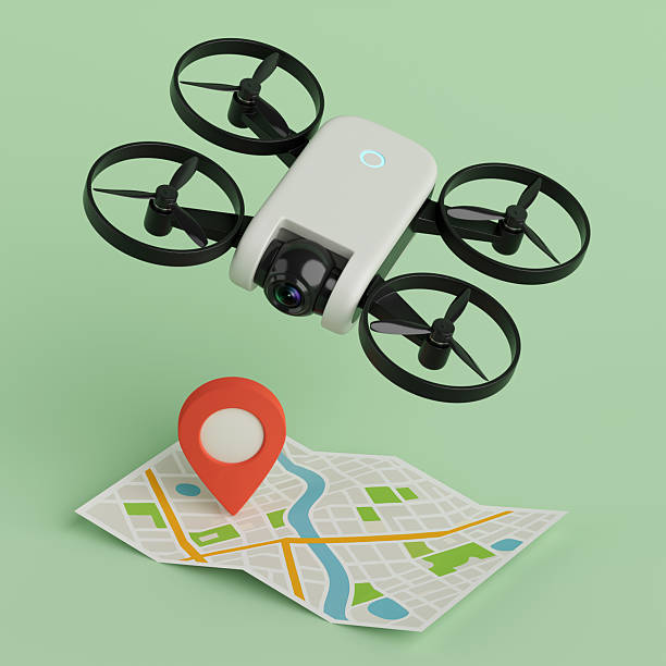 istock Smart Navigation And Surveillance Technology. White Drone Flying Over City Map With Location Marker. 3d Rendering 2216670919