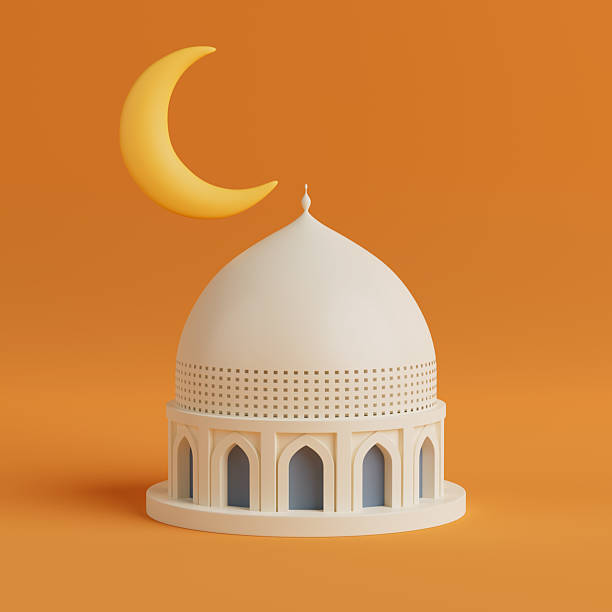 Islamic Spirituality Concept. White Mosque With Crescent Moon. 3d Rendering