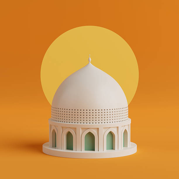 istock Spiritual Architecture Symbol. White Dome Mosque Model With Arched Windows On Vibrant. 3d Rendering 2216672733