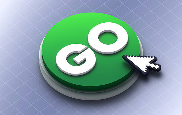 Go Green Button with Clicking Computer Cursor Go green button with cursor clicking it. go single word stock pictures, royalty-free photos & images