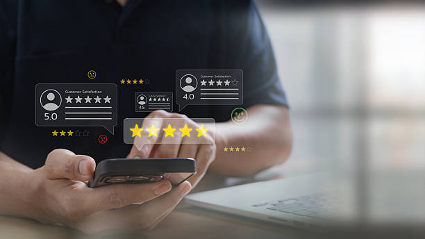 istock Customer Satisfaction Review Concept with Mobile Device Showing 5-Star Ratings by Users Providing Feedback on Business Services in a Digital Platform Interface for Online Reputation Insight 2216679302