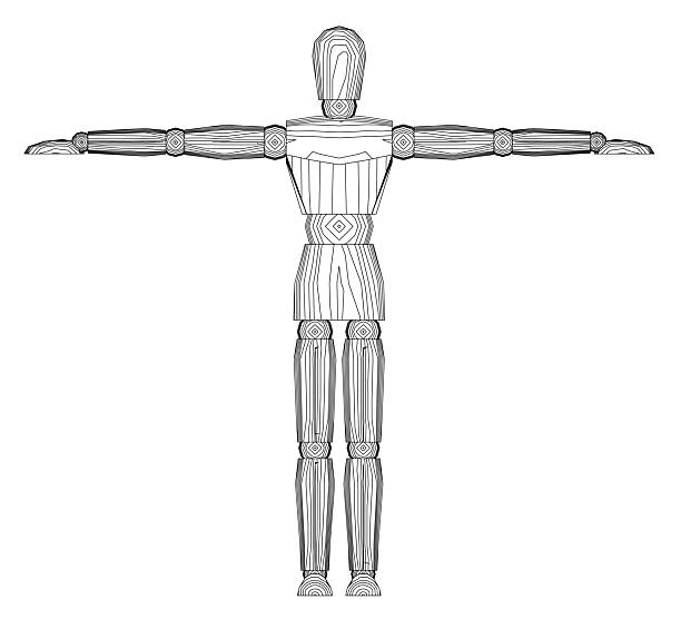 A man is standing in a white background with his arms outstretched. The image is a silhouette of a man, with his arms and legs spread out. The man is in a pose, possibly for a photograph or a drawing
