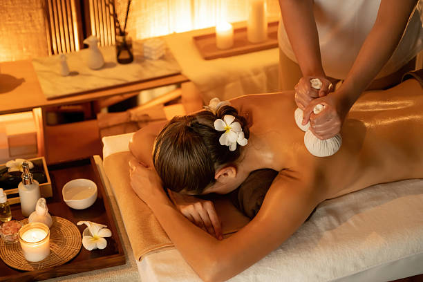 istock Hot herbal ball spa massage body treatment. Quiescent 2216680979