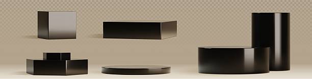 istock Black wooden podiums set on transparent background 2216681693