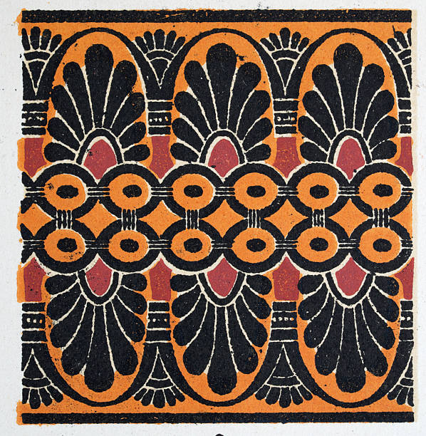 istock Ancient decorative art geometric patterns of Ancient Greece, Greek, meanders, Abstract Floral, Motifs, Palmette, Orrange, Black,  Vintage decor illustrations 2216683377