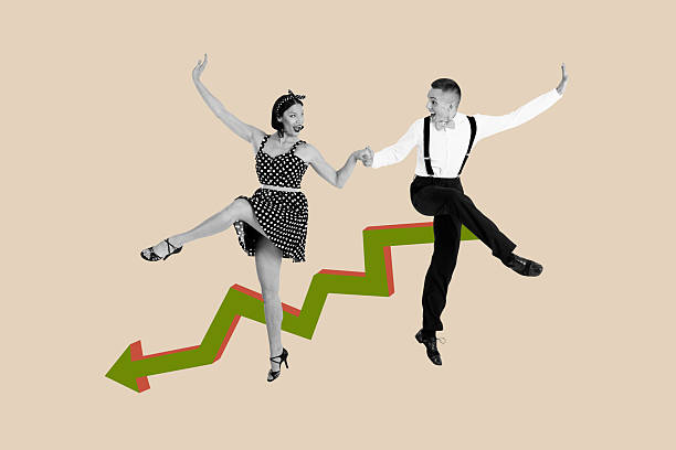 istock Template collage design trend artwork 3D sketch of dynamic dance choreography young lady fashion elegance dance hold man grace arrow way 2216684032