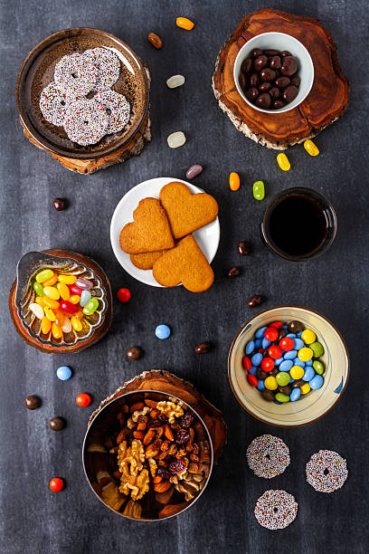 istock Various sweet food on black background. 2216698530