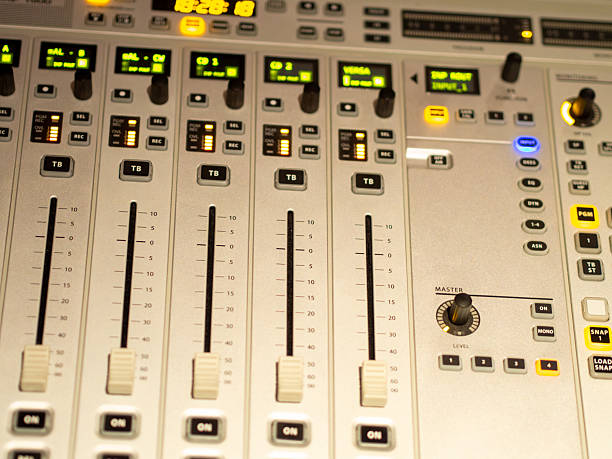 istock Studio sound mixing console with various controls and sliders during a recording session in a music studio 2216705190