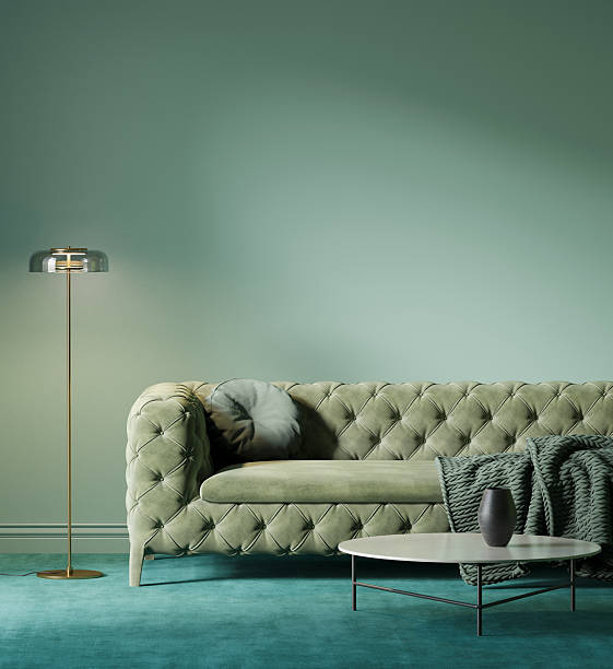 istock 3d render of a contemporary interior with green lounge sofa, side table and floor lamp 2216712459