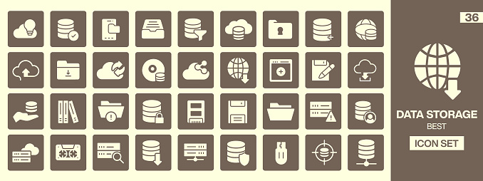 36 Data Storage Icons Representing Various Forms Of Data Management And ...