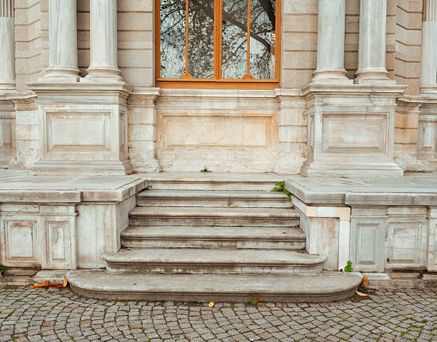 istock Elegant marble stairs lead to a neoclassical facade with columns 2216719384