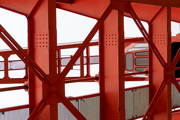 Section of a red steel girder structure