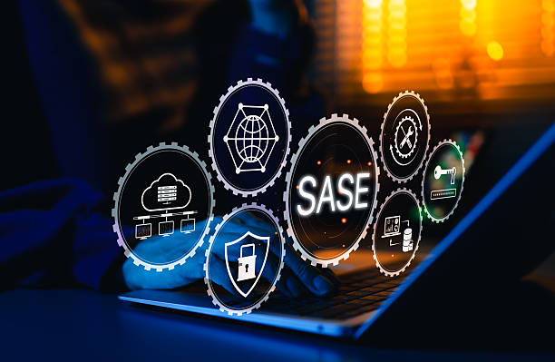 istock SASE Secure Access Service Edge Cybersecurity Concept. Digital representation of SASE framework with icons for cloud, security, access control, network, support, and secure cloud-based IT solutions. 2216728210