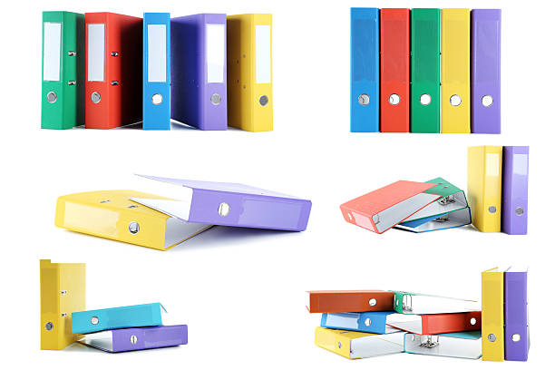 Collage of colorful office folders on a white background