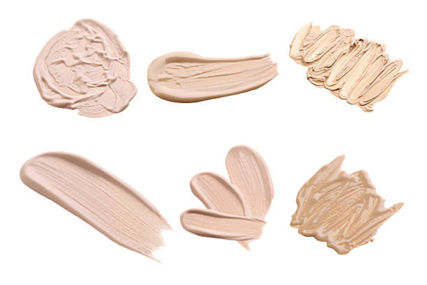 Collage of makeup tonal foundation on white background