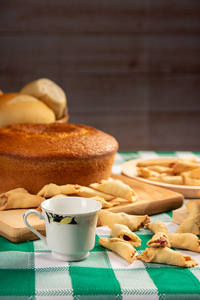 istock Breakfast table, Brazil breakfast table full of delicious food on table with platter, selective focus. 2216738058