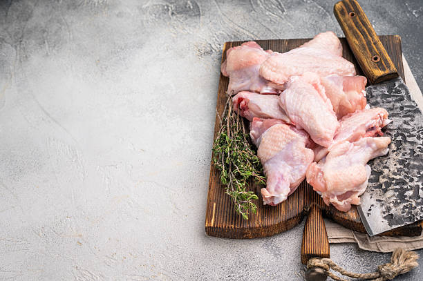 istock Fresh chicken wings, showcasing their natural texture, perfect for creating savory snacks or hearty meals. white background. top view 2216738174