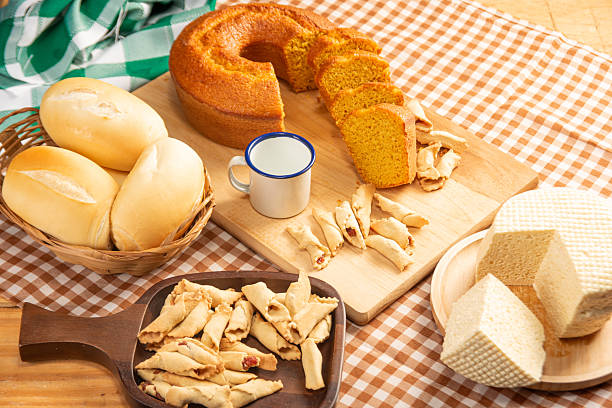 istock Breakfast table, beautiful breakfast table in Brazil with cake, cheese breads and more, on table with tablecloth, selective focus. 2216738398