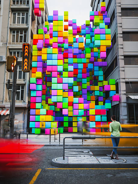 A building replaced by colorful cubes