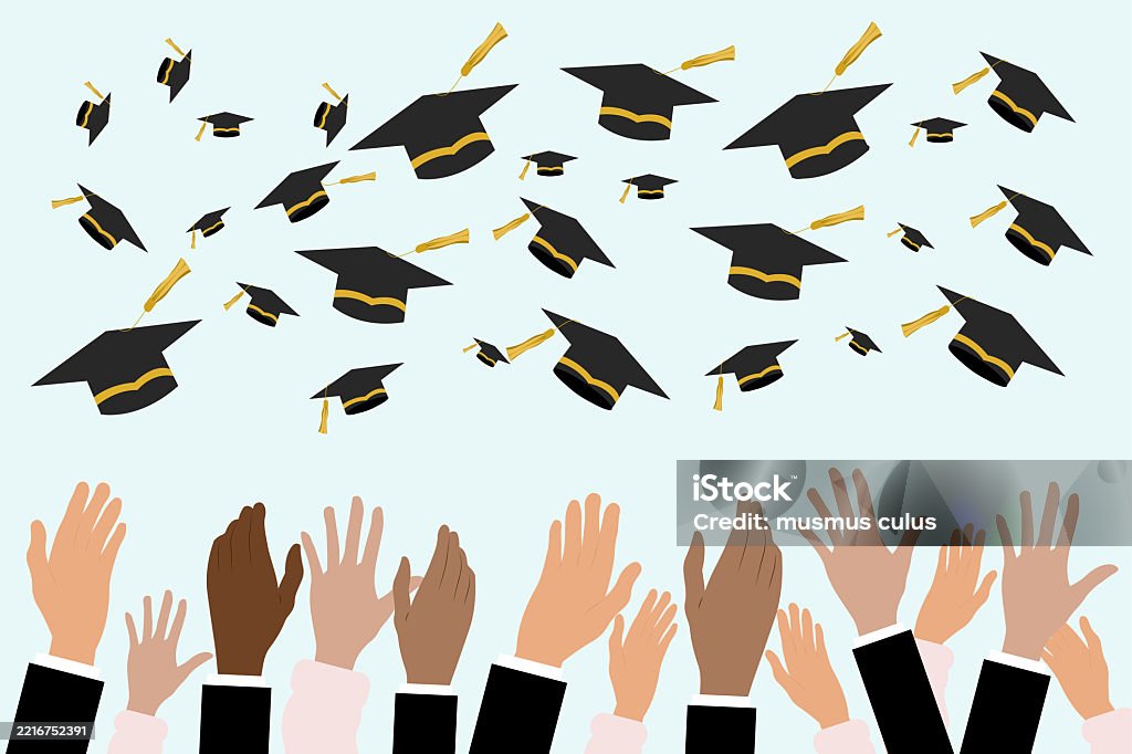 Graduation Signs Unity Graduation Celebration With Flying Caps And Raised Hands Stock ...