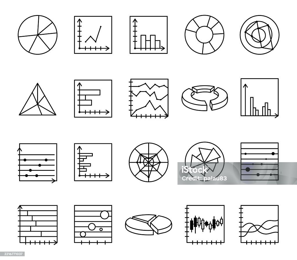 Data Visualization Graph Triangle Data Visualization Chart Set With Graphs Line Diagrams Bar Plots Radar ...