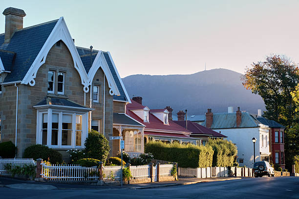 Hampden Road at Battery Point  has retained some of its colonial architecture and historical ambiance _ Hobart, Tasmania, Australia