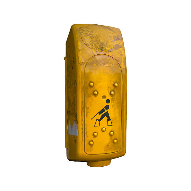 Yellow pedestrian crossing signal box isolated on white background with clipping path
