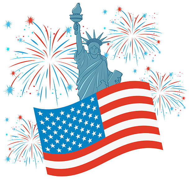 istock Statue of Liberty with Fireworks and American Flag 2216785027