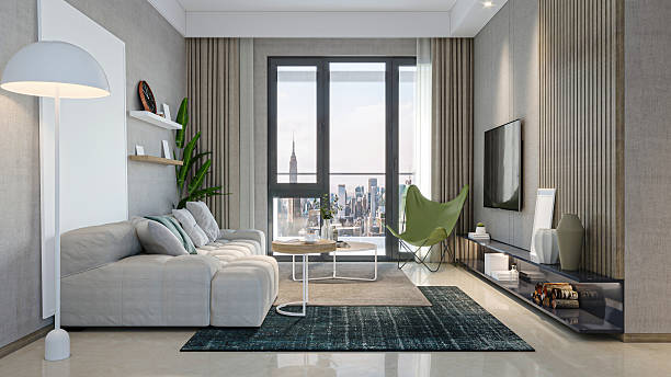 istock Elegant Living Space: Contemporary Sofa, Unique Green Chair, and Chic Decor 2216788573