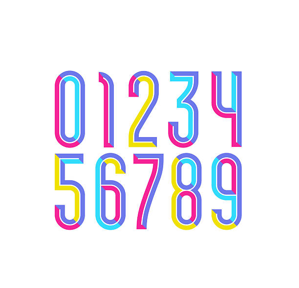 3d colorful numbers set from chiseled block, trendy slim numerals, modern beveled numbers, vector illustration 10eps.