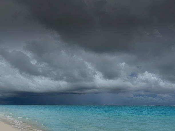 istock Caribbean Sea horizon with stormy sky overcast with dramatic clouds 2216797909