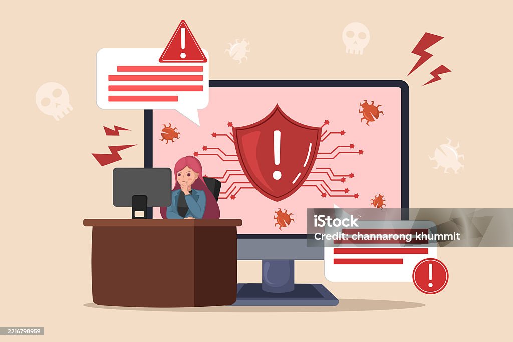 Attacking A Computer Distressed Woman Experiencing A Serious Malware Attack On Her Computer ...