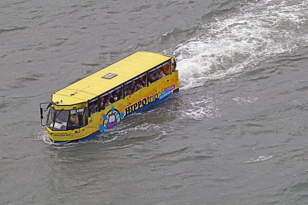 Lisbon, Portugal - October 27: Aboard of amphibious vehicles you can explore the heart of Portugal's capital. It is unique sightseeing in Lisboa on October 27, 2022
