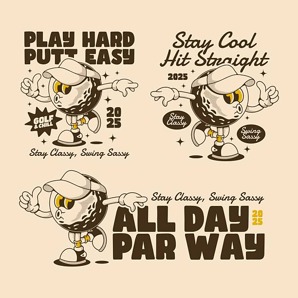 Cartoon golf ball with funny quotes for apparel prints