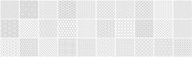 Collection of white and grey seamless ornamental geometric patterns - vintage design. Vector repeatable grid textures - monochrome symmetric ornate prints.