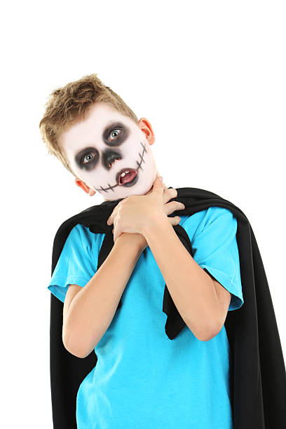 istock Little boy in halloween costume on white background 2216804248