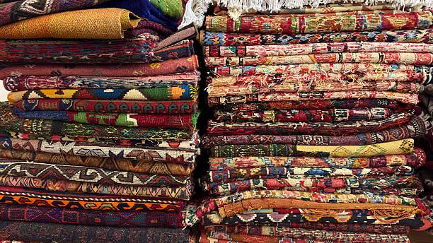 istock Vibrant carpets, collection of woven rugs 2216804464