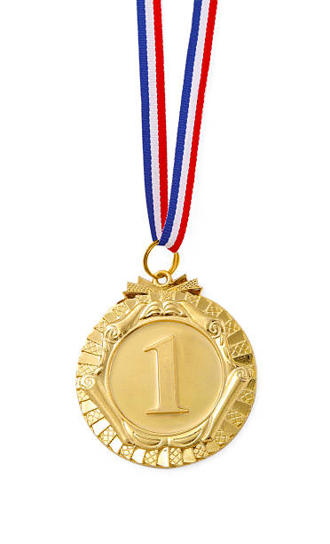 istock One golden medal isolated on white, top view 2216804520
