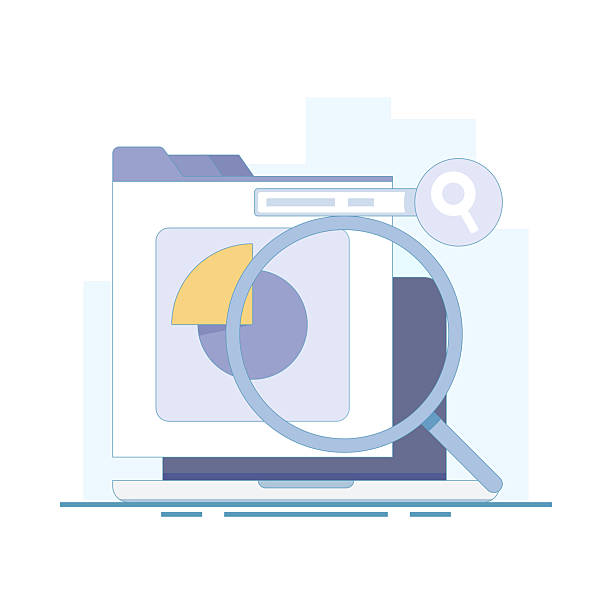 istock Illustration of Laptop with data analysis tools. Marketing campaign analysis, Website traffic data analysis, SEO report with data graphs and charts, Data analysis software. Vector illustration. 2216808286