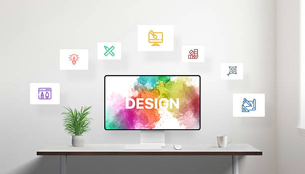 istock Creative workspace showing design process through symbolic icons around a watercolor screen, representing tools, ideas, and visual development 2216817047