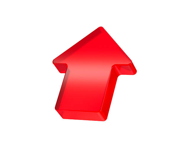 A bold red arrow icon pointing upward, symbolizing progress, direction and growth. 3D Illustration